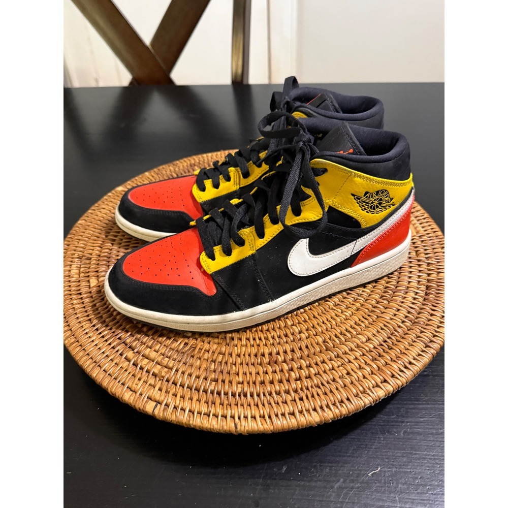 Air Jordan 1 Mid Black orange yellow Mens Sneakera